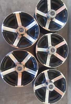 Set of 5, 15-inch NEOWHEELS alloy rims for sale, suitable for Bolero SLX, Power Plus, B6, priced at 27,499/-, located in Gangtok.