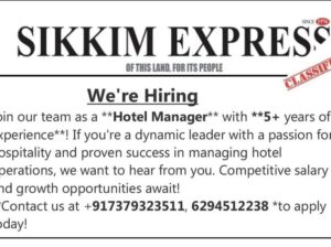 Sikkim Express is hiring for a Hotel Manager position with 5+ years of experience.