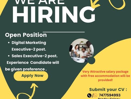 Digital Marketing Executive and Sales Executive positions open.